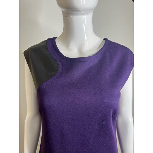 Trina Turk Dress Sheath Purple Black Leather Size 4 Short Sleeve abstract - Picture 8 of 11